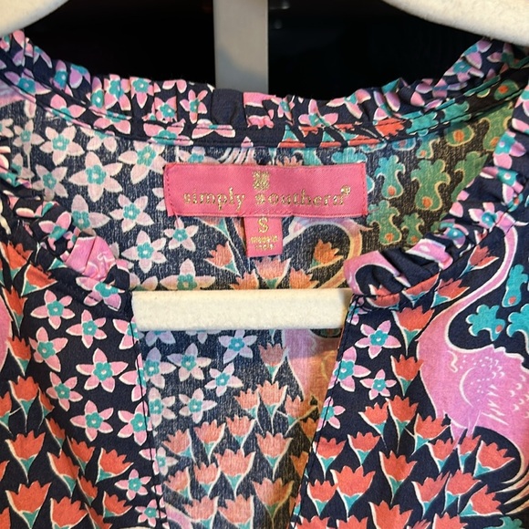 Simply Southern pink/teal flamingo print short sleeve drop waist dress size S - Picture 2 of 3